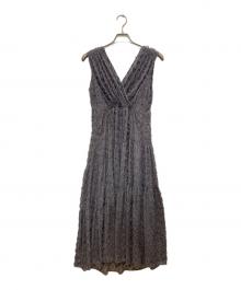 FRAY ID（フレイ アイディー）の古着「フリンジジャガードカシュクールワンピース」｜グレー