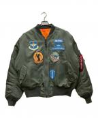 ALPHAアルファ）の古着「フルパッチMA-1ジャケット」｜オリーブ