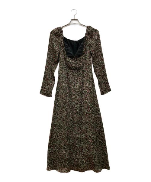 FRAY ID（フレイ アイディー）FRAY ID (フレイ アイディー) クレープサテンプリントワンピース グリーン×ブラック サイズ:Ｍの古着・服飾アイテム