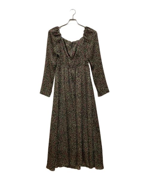 FRAY ID（フレイ アイディー）FRAY ID (フレイ アイディー) クレープサテンプリントワンピース グリーン×ブラック サイズ:Ｍの古着・服飾アイテム