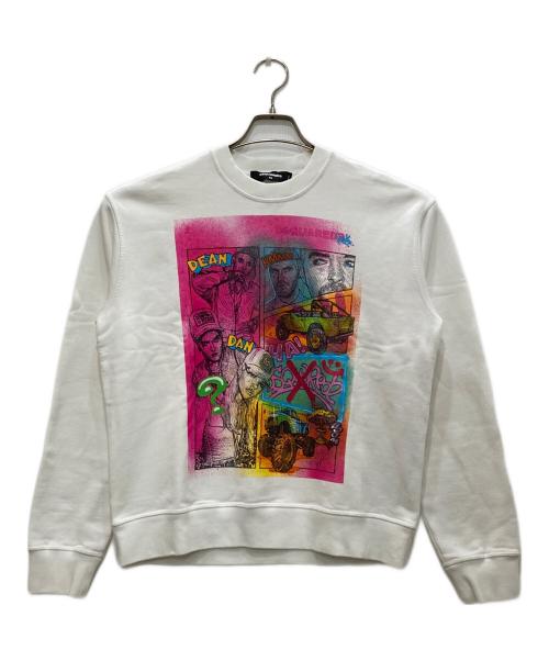 DSQUARED2（ディースクエアード）DSQUARED2 (ディースクエアード) プリントスウェット ホワイト サイズ:ＸＳの古着・服飾アイテム