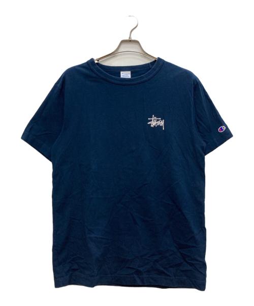 stussy（ステューシー）stussy (ステューシー) Champion (チャンピオン) プリントTシャツ ネイビー サイズ:Ｌの古着・服飾アイテム