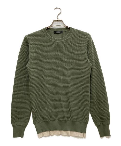 ERMENEGILDO ZEGNA（エルメネジルド・ゼニア）ERMENEGILDO ZEGNA (エルメネジルド・ゼニア) 裾レイヤ-ドサーマルニット オリーブ×ベージュ サイズ:46の古着・服飾アイテム