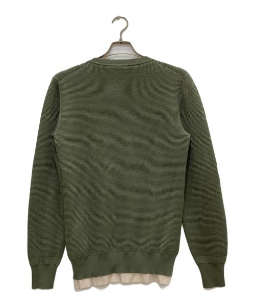 ERMENEGILDO ZEGNA（エルメネジルド・ゼニア）ERMENEGILDO ZEGNA (エルメネジルド・ゼニア) 裾レイヤ-ドサーマルニット オリーブ×ベージュ サイズ:46の古着・服飾アイテム