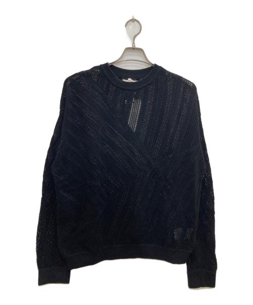 YOKE（ヨーク）YOKE (ヨーク) COTTON MESH STRIPE CREWNECK SWEATER/コットン メッシュ ストライプ クルーネック セーター ブラック サイズ:2の古着・服飾アイテム