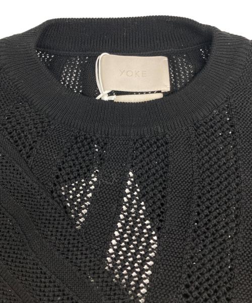 YOKE（ヨーク）YOKE (ヨーク) COTTON MESH STRIPE CREWNECK SWEATER/コットン メッシュ ストライプ クルーネック セーター ブラック サイズ:2の古着・服飾アイテム
