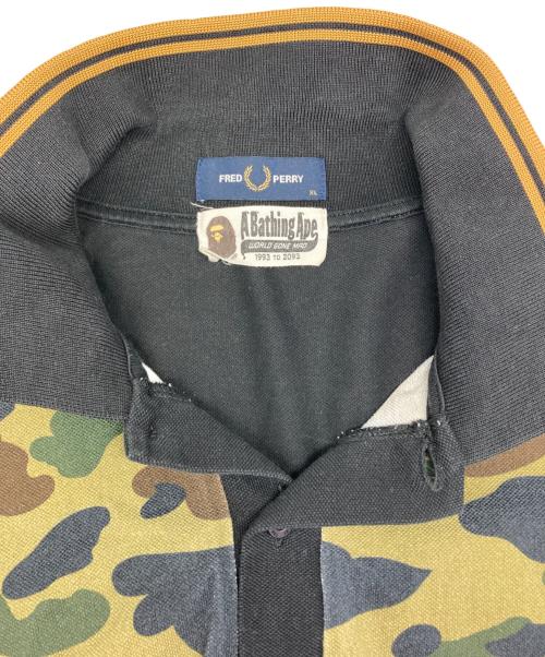 FRED PERRY（フレッドペリー）FRED PERRY (フレッドペリー) A BATHING APE (ア ベイシング エイプ) ポロシャツ ブラック×カーキ サイズ:XLの古着・服飾アイテム