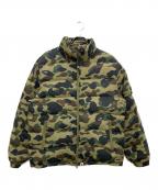 A BATHING APEア ベイシング エイプ）の古着「サルカモ柄 ジップダウンジャケット」｜カーキ