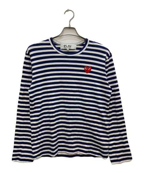 PLAY COMME des GARCONS（プレイコムデギャルソン）PLAY COMME des GARCONS (プレイコムデギャルソン) ハートワッペン ボーダーカットソー ホワイト×ネイビー サイズ:Ⅿの古着・服飾アイテム