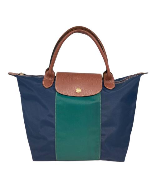 LONGCHAMP（ロンシャン）LONGCHAMP (ロンシャン) ハンドバッグ ネイビー×グリーンの古着・服飾アイテム