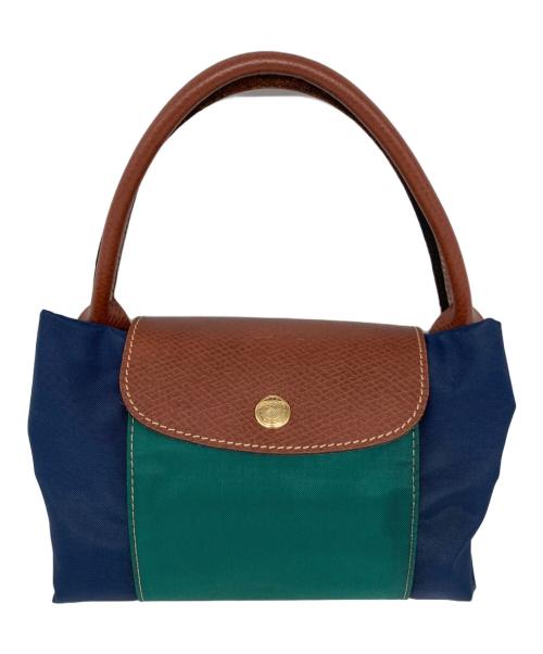 LONGCHAMP（ロンシャン）LONGCHAMP (ロンシャン) ハンドバッグ ネイビー×グリーンの古着・服飾アイテム