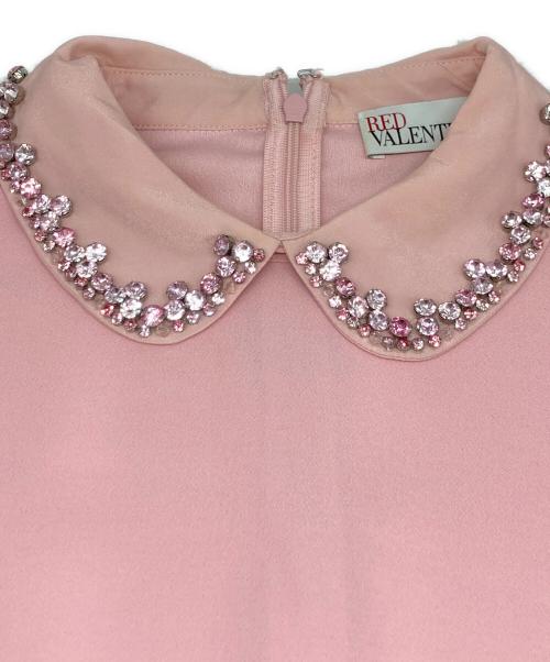 RED VALENTINO（レッドヴァレンティノ）RED VALENTINO (レッドヴァレンティノ) ビジュー襟ワンピース ピンク サイズ:40の古着・服飾アイテム