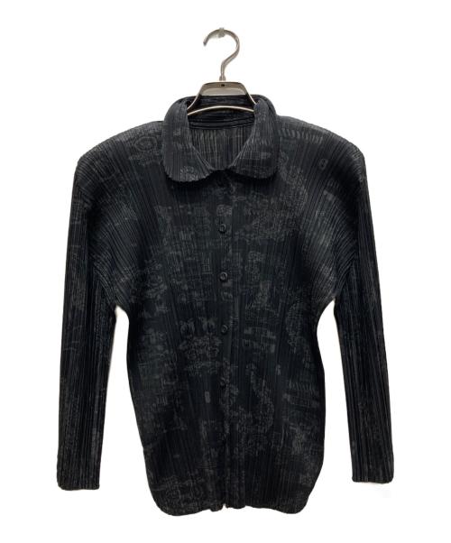 PLEATS PLEASE（プリーツプリーズ）PLEATS PLEASE (プリーツプリーズ) 総柄ブラウス ブラック×グレー サイズ:3の古着・服飾アイテム