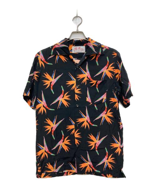 Aloha Blossom（アロハブロッサム）Aloha Blossom (アロハブロッサム) オープンカラーシャツ ブラック×オレンジ サイズ:40の古着・服飾アイテム