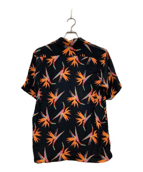 Aloha Blossom（アロハブロッサム）Aloha Blossom (アロハブロッサム) オープンカラーシャツ ブラック×オレンジ サイズ:40の古着・服飾アイテム
