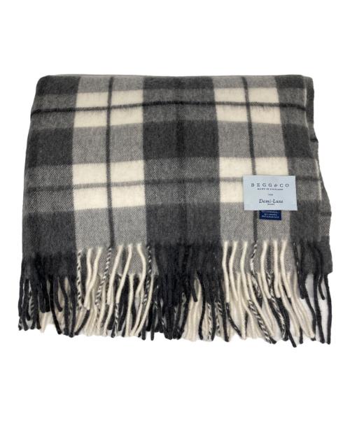 Begg & Co（ベグアンドコー）Begg & Co (ベグアンドコー) Demi-Luxe Beams (デミルクス ビームス) アンゴラ混チェックマフラー ホワイト×ブラックの古着・服飾アイテム
