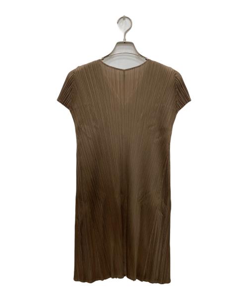 PLEATS PLEASE（プリーツプリーズ）PLEATS PLEASE (プリーツプリーズ) Vネックワンピース ブラウン サイズ:3の古着・服飾アイテム