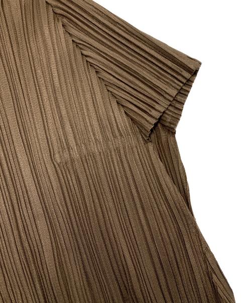 PLEATS PLEASE（プリーツプリーズ）PLEATS PLEASE (プリーツプリーズ) Vネックワンピース ブラウン サイズ:3の古着・服飾アイテム