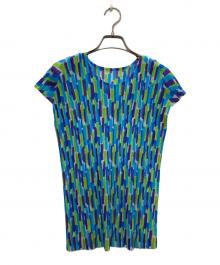 PLEATS PLEASE（プリーツプリーズ）の古着「フレンチスリーブプリーツカットソー」｜ブルー×グリーン