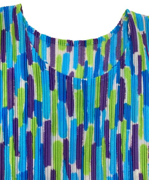 PLEATS PLEASE（プリーツプリーズ）PLEATS PLEASE (プリーツプリーズ) フレンチスリーブプリーツカットソー ブルー×グリーン サイズ:3の古着・服飾アイテム