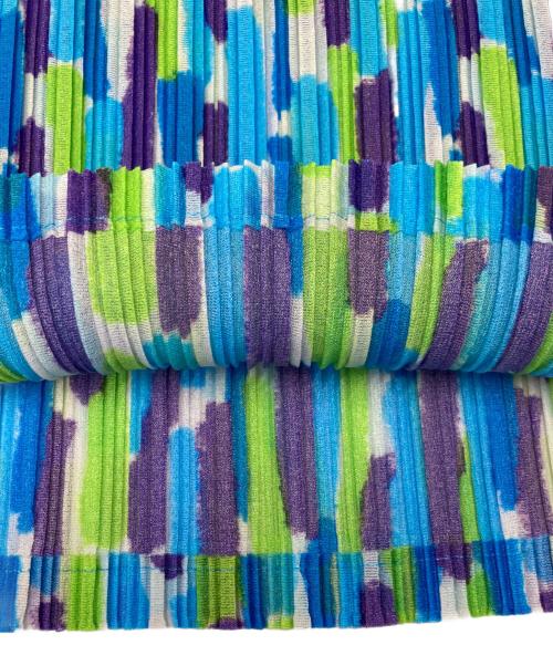 PLEATS PLEASE（プリーツプリーズ）PLEATS PLEASE (プリーツプリーズ) フレンチスリーブプリーツカットソー ブルー×グリーン サイズ:3の古着・服飾アイテム