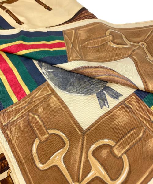 RALPH LAUREN（ラルフローレン）RALPH LAUREN (ラルフローレン) シルクスカーフ ベージュ×ブラウンの古着・服飾アイテム