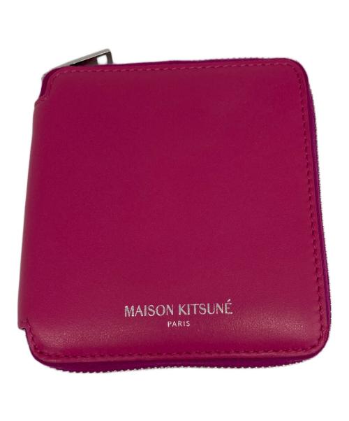 maison kitsune（メゾンキツネ）MAISON KITSUNE (メゾンキツネ) ラウンドジップスクエアウォレット ピンクの古着・服飾アイテム