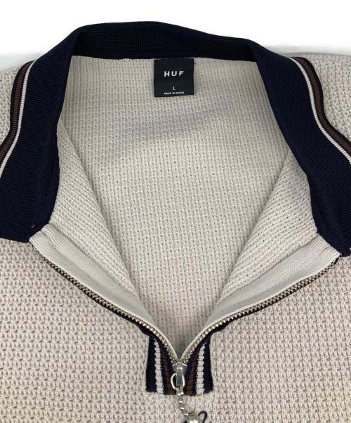 HUF（ハフ）HUF (ハフ) ニットポロシャツ ベージュ×ネイビー サイズ:Ｌの古着・服飾アイテム