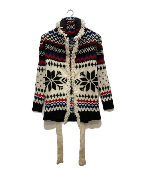 POLO RALPH LAUREN（ポロ・ラルフローレン）POLO RALPH LAUREN (ポロ・ラルフローレン) 総柄ニットジャケット ホワイト×ブラック サイズ:Ｓ 未使用品の古着・服飾アイテム