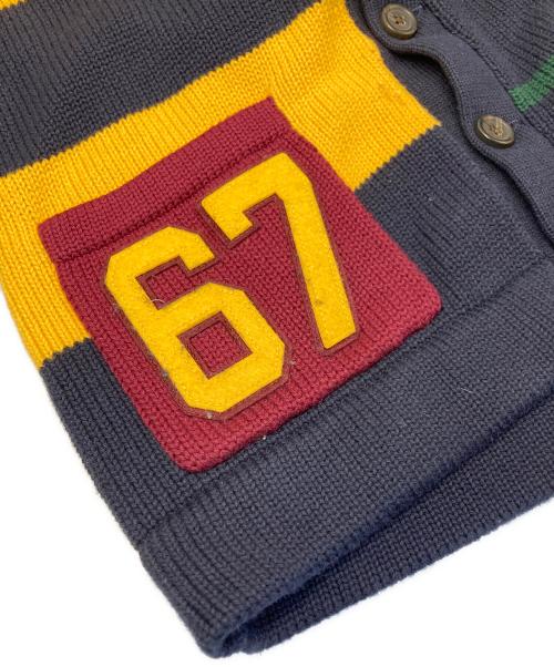 POLO RALPH LAUREN（ポロ・ラルフローレン）POLO RALPH LAUREN (ポロ・ラルフローレン) 総柄カーディガン ネイビー×イエロー サイズ:L/Gの古着・服飾アイテム