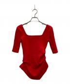 OMMOオーエムエムオー）の古着「ASYMME TUCK HALF SLEEVE TOP/アシンメタックハーフスリーブトップス」｜レッド