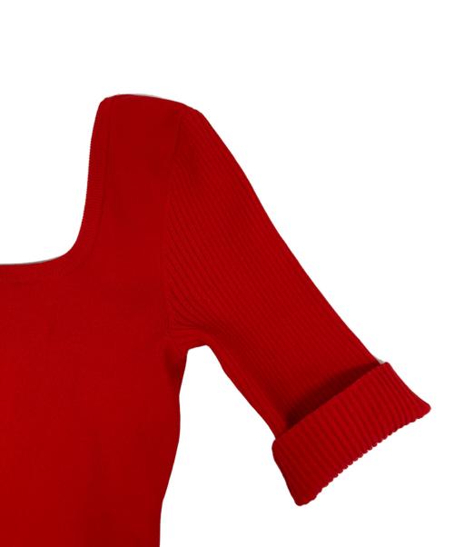 OMMO（オーエムエムオー）OMMO (オーエムエムオー) ASYMME TUCK HALF SLEEVE TOP/アシンメタックハーフスリーブトップス レッド サイズ:FREEの古着・服飾アイテム