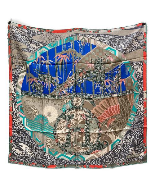 HERMES（エルメス）HERMES (エルメス) カレ90 スカーフ EX-LIBRIS EN KIMONOS キモノ エクスリブリス ブルーの古着・服飾アイテム