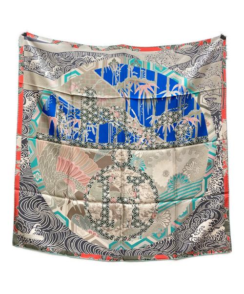HERMES（エルメス）HERMES (エルメス) カレ90 スカーフ EX-LIBRIS EN KIMONOS キモノ エクスリブリス ブルーの古着・服飾アイテム