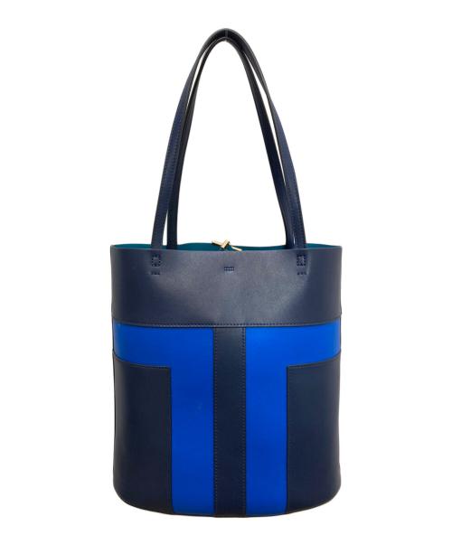 TORY BURCH（トリーバーチ）TORY BURCH (トリーバーチ) Block T ミディアム トートバッグ ネイビー×ブルーの古着・服飾アイテム