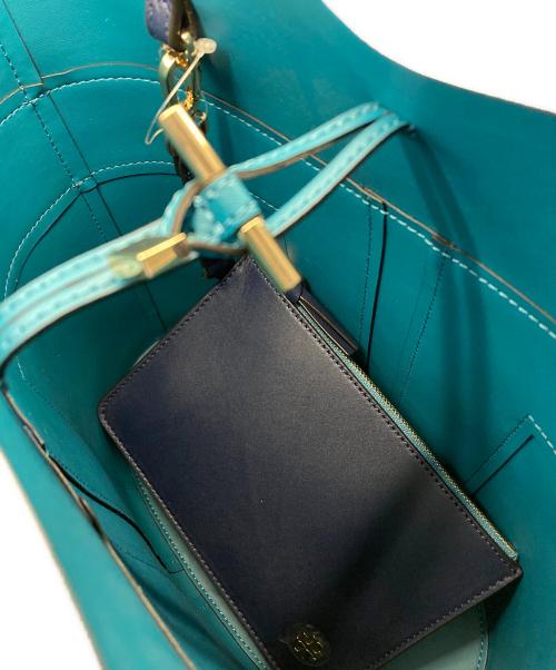 TORY BURCH（トリーバーチ）TORY BURCH (トリーバーチ) Block T ミディアム トートバッグ ネイビー×ブルーの古着・服飾アイテム