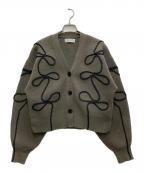 Adam et Ropeアダム エ ロペ）の古着「ラインニットカーディガン」｜カーキ×ブラック