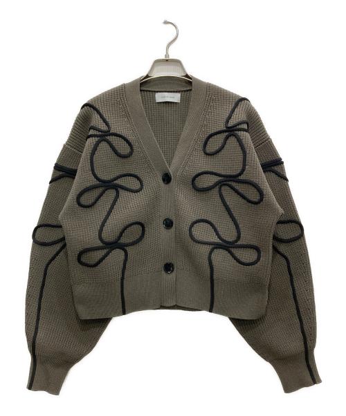 Adam et Rope（アダム エ ロペ）Adam et Rope (アダム エ ロペ) ラインニットカーディガン カーキ×ブラック サイズ:Fの古着・服飾アイテム