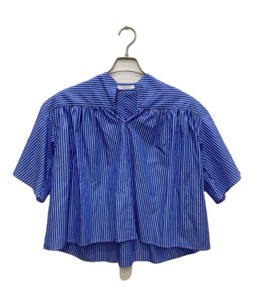 MACPHEE（マカフィー）MACPHEE (マカフィー) コットンブロード ギャザーブラウス ブルー×ホワイト サイズ:36の古着・服飾アイテム