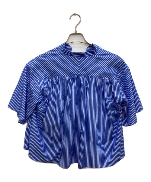 MACPHEE（マカフィー）MACPHEE (マカフィー) コットンブロード ギャザーブラウス ブルー×ホワイト サイズ:36の古着・服飾アイテム