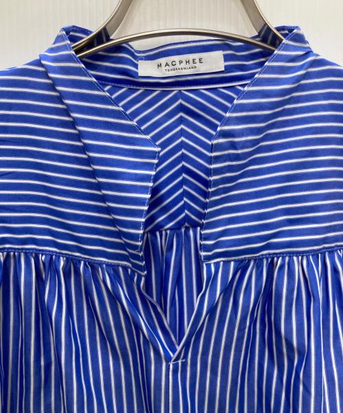 MACPHEE（マカフィー）MACPHEE (マカフィー) コットンブロード ギャザーブラウス ブルー×ホワイト サイズ:36の古着・服飾アイテム