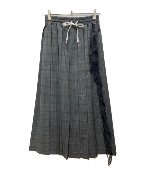 MIU MIU（ミュウミュウ）MIU MIU (ミュウミュウ) チェックプリーツスカート グレー サイズ:40の古着・服飾アイテム