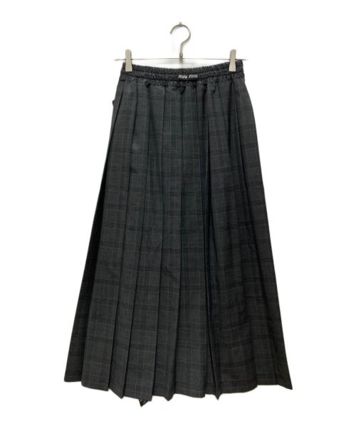 MIU MIU（ミュウミュウ）MIU MIU (ミュウミュウ) チェックプリーツスカート グレー サイズ:40の古着・服飾アイテム