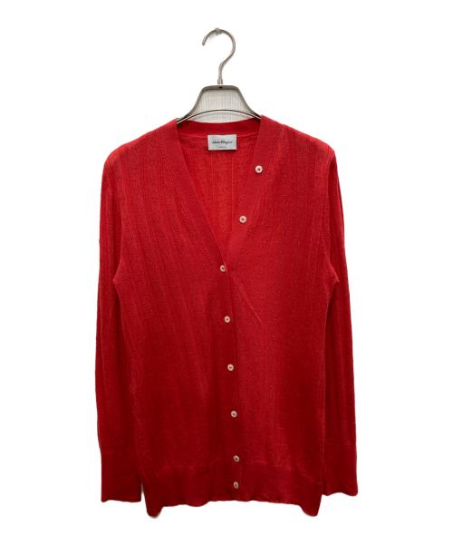 Salvatore Ferragamo（サルヴァトーレ フェラガモ）Salvatore Ferragamo (サルヴァトーレ フェラガモ) Vネックカーディガン レッド サイズ:Lの古着・服飾アイテム