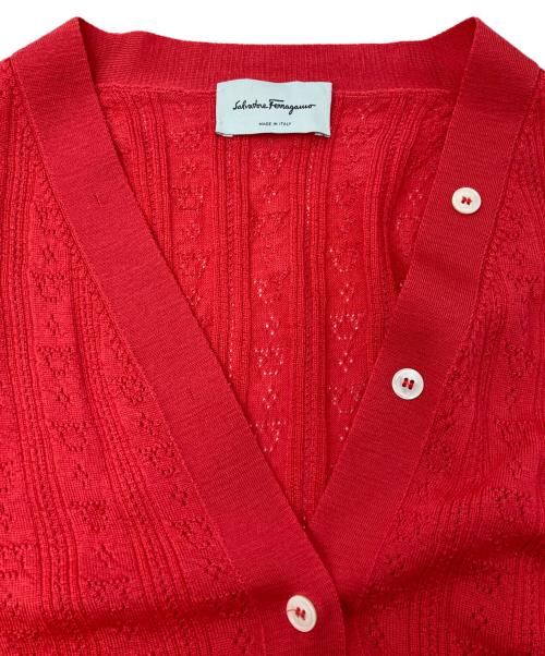 Salvatore Ferragamo（サルヴァトーレ フェラガモ）Salvatore Ferragamo (サルヴァトーレ フェラガモ) Vネックカーディガン レッド サイズ:Lの古着・服飾アイテム