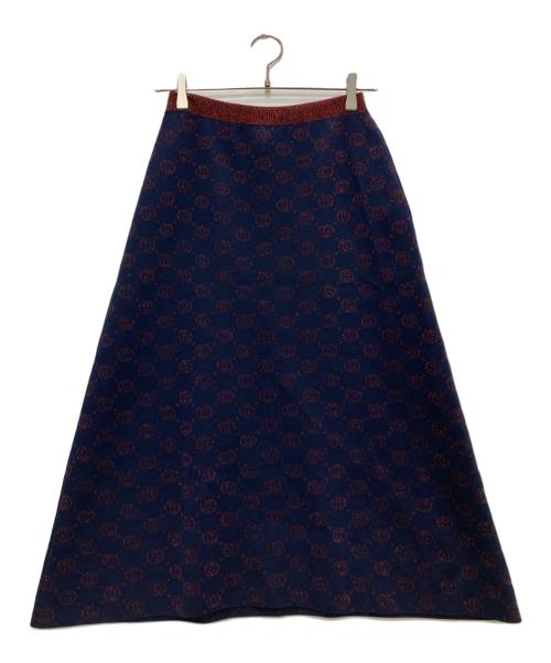 GUCCI（グッチ）GUCCI (グッチ) インターロッキングG ラメニットロングスカート ネイビー×レッド サイズ:Ⅿの古着・服飾アイテム