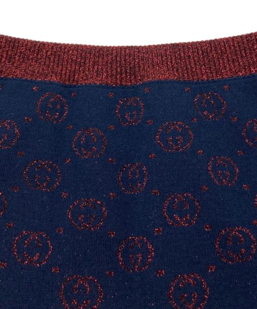 GUCCI（グッチ）GUCCI (グッチ) インターロッキングG ラメニットロングスカート ネイビー×レッド サイズ:Ⅿの古着・服飾アイテム