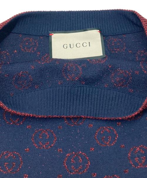 GUCCI（グッチ）GUCCI (グッチ) インターロッキングG ラメニットロングスカート ネイビー×レッド サイズ:Ⅿの古着・服飾アイテム
