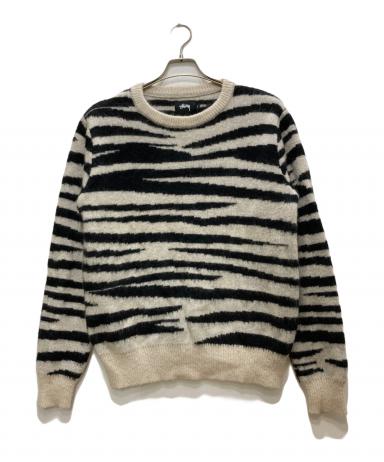 新品・未使用 STUSSY ゼブラ柄ニットセーター ホワイト/ブラック 中古・古着通販】stussy (ステューシー) ゼブラ柄モヘアニット