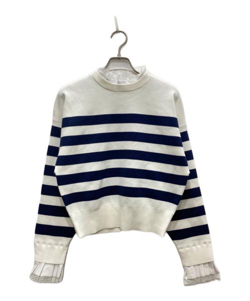 nagonstans（ナゴンスタンス）nagonstans (ナゴンスタンス) FRILL BORDER PULL OVER/フリルボーダープルオーバー ホワイト×ネイビー サイズ:Ⅿの古着・服飾アイテム